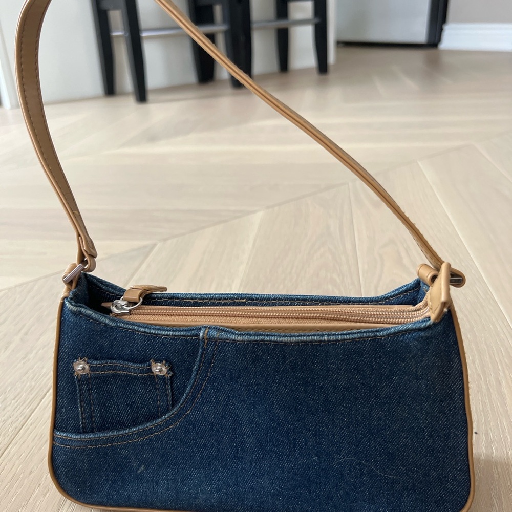 Denim and Tan Shoulder Bag